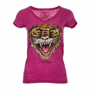 Ed Hardy Tops - Ed Hardy Tiger Burnout VNeck Tee Ed Hardy Tops - Ed Hardy Tiger Burnout VNeck Tee